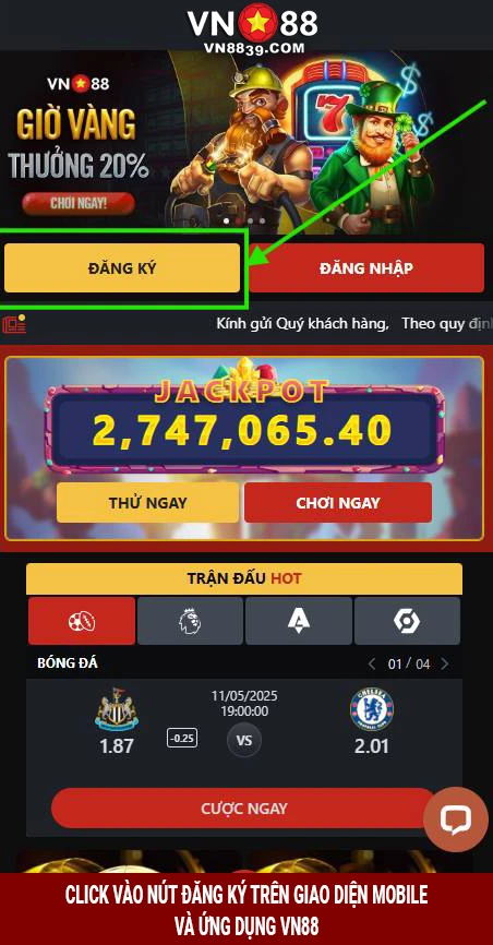Cách đăng ký VN88 trên mobile và ứng dụng