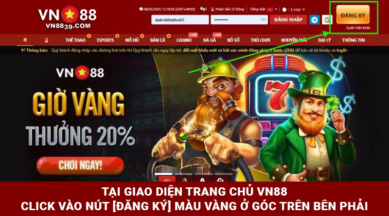 Click vào nút Đăng ký màu vàng trên trang chủ VN8839.com