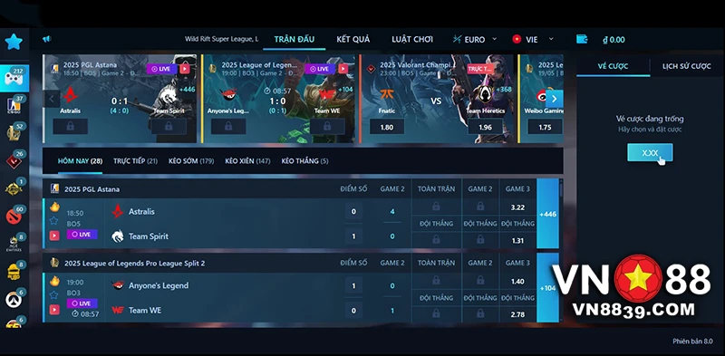 Giao diện sảnh cược thể thao điện tử TF Gaming