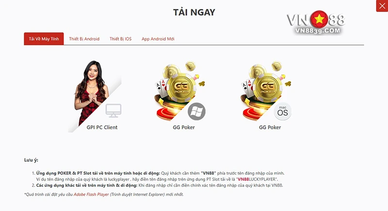 Giao diện tải ứng dụng VN88 về thiết bị của bạn