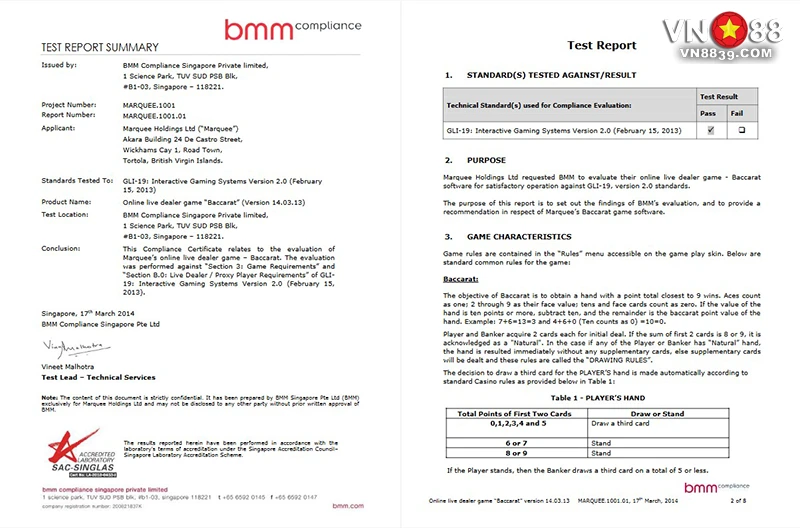 Giấy phép BMM Compliance của Nhà cái VN88