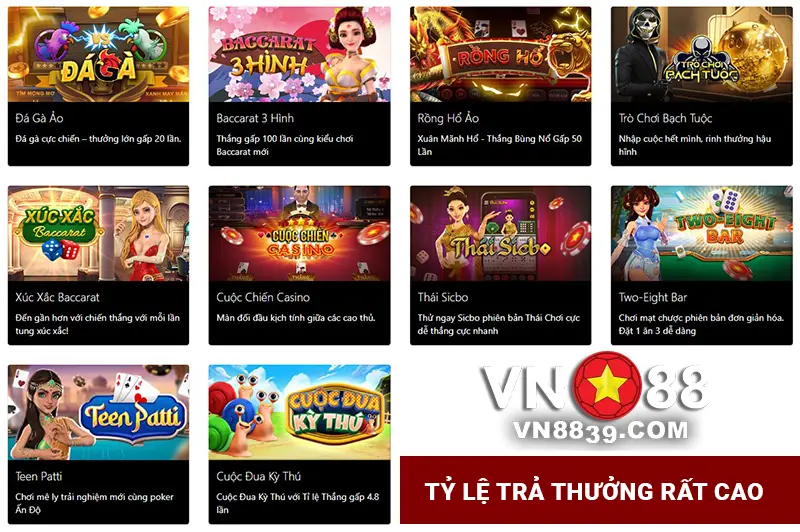 Tỷ lệ trả thưởng (RTP) của sảnh trò chơi VN88 luôn ở mức cao nhất thị trường