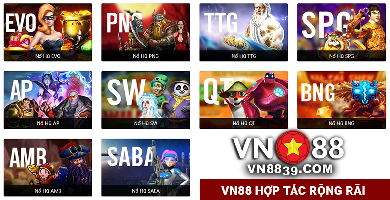 VN88 hợp tác với nhiều nhà cung cấp slotgame uy tín hàng đầu thế giới